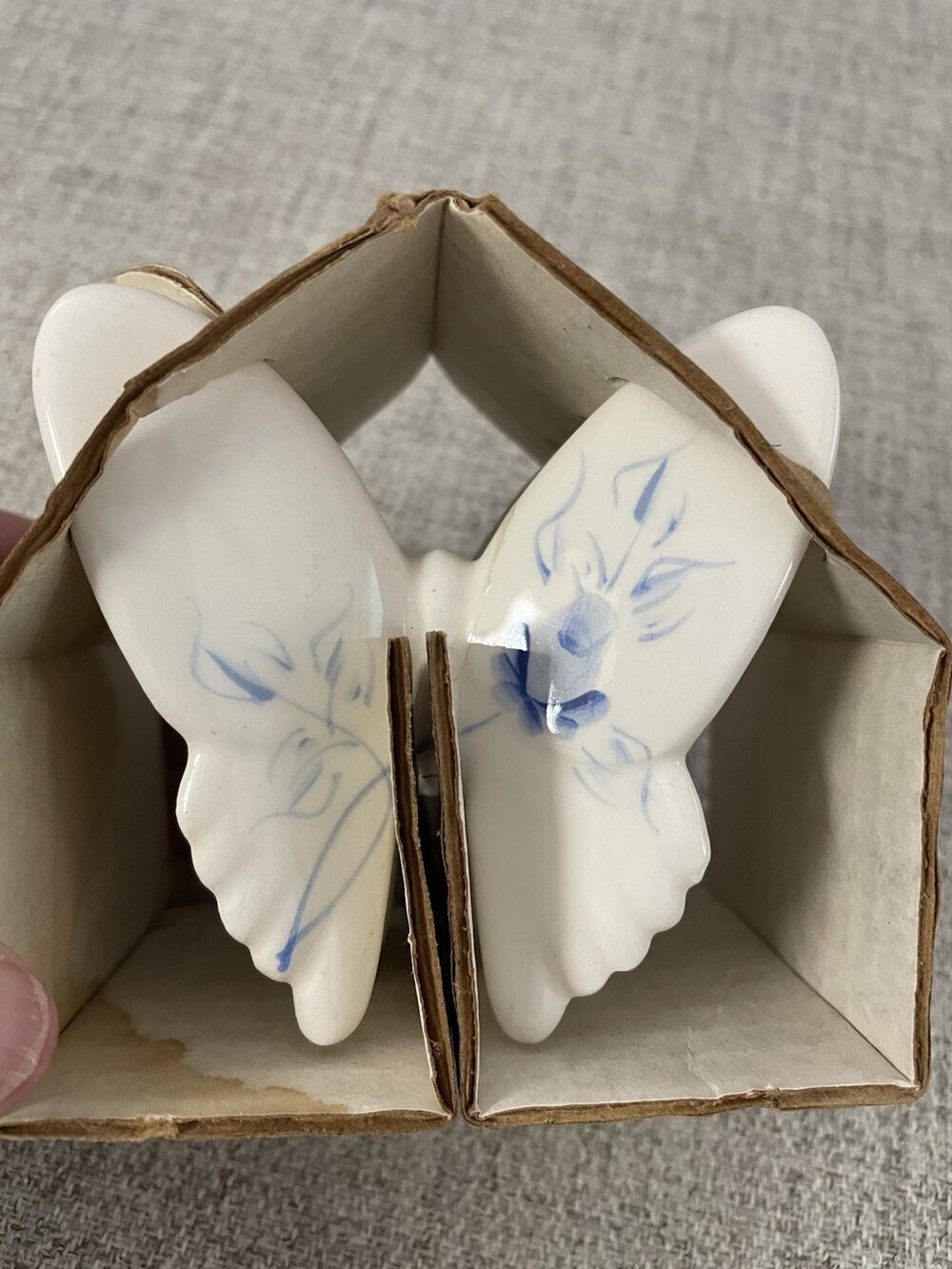 Vintage HOMCO 1980s Porcelain Butterflies Blue Rose Set of 3 NEW